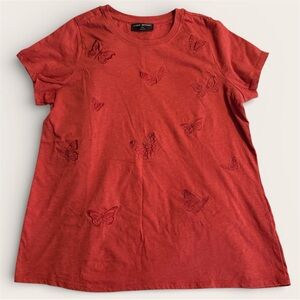 Lane Bryant Shirt Women’s Size 10/12 Orange Embroidered Butterfly